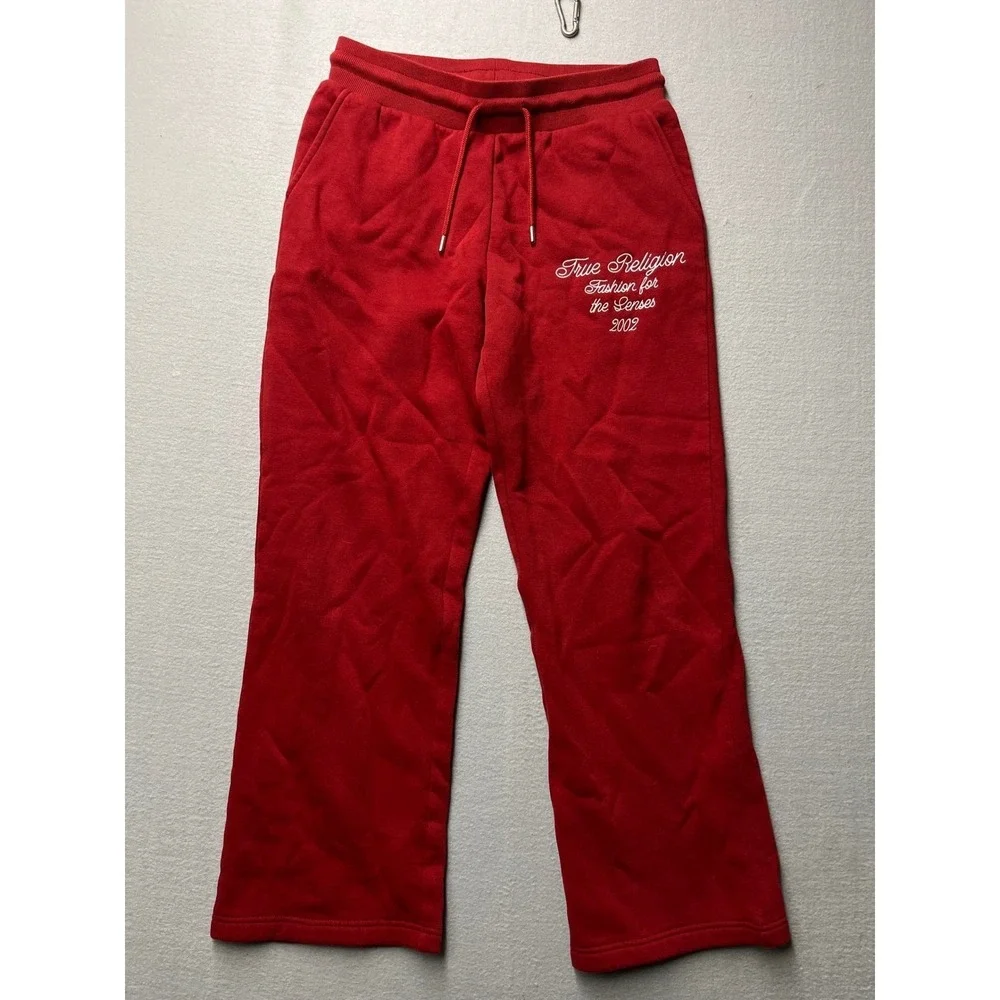 True Religion Mens Red Embroidered Logo Wide Leg Sweatpants Small Fashion 2002